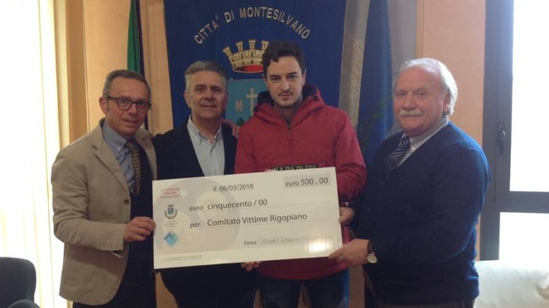 La donazione alle vittime di Rigopiano