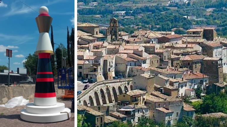 La “Fanciulla” durante l’installazione nell’area della Piazzetta di San Rocco a Castiglione a Casauria