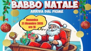 babbo natale arriva dal fiume